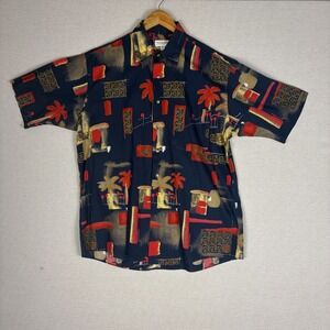 Vtg 80s Tuttle Golf Button Up Mens L Cotton Short Sleeve Abstract Tropical RARE